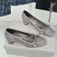 Jimmy Choo Elme 45 Pumps Women Glitter Fabric with Pearl Embellishment Grey