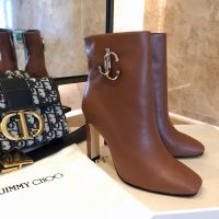 Jimmy Choo Mahesa 100 Ankle Booties Women Calf Leather With JC Emblem Brown