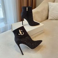 Jimmy Choo Minori 105 Ankle Booties Women Glitter Degrade With JC Emblem Black