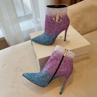 Jimmy Choo Minori 105 Ankle Booties Women Glitter Degrade With JC Emblem Purple