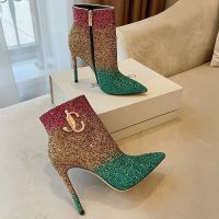 Jimmy Choo Minori 105 Ankle Booties Women Glitter Degrade With JC Emblem Rose