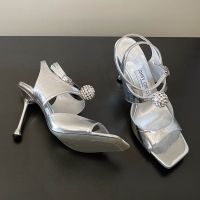 Jimmy Choo Orb 95 Sandals Women Patent Leather Silver