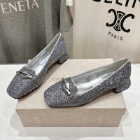 Jimmy Choo Ravi Flats Women Glitter Fabric Grey