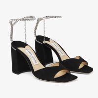 Jimmy Choo Saeda 85 Block Heel Sandals Women Suede with Crystal Chain Black