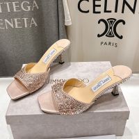 Jimmy Choo Skye 70 Slides Women Satin with Crystals Gold