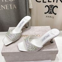 Jimmy Choo Skye 70 Slides Women Satin with Crystals White/Rainbow