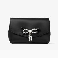 Jimmy Choo Soft Bow Mini Bag in Satin with Crystal Bow Black