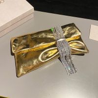 Jimmy Choo Zandra Clutch Bag in Vintage Metallic Leather Gold
