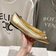 Jimmy Choo Elme Flats Women Nappa Leather with Pearl Embellishment Gold
