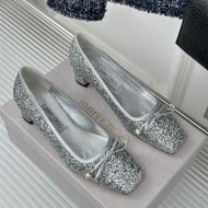 Jimmy Choo Elme 45 Pumps Women Glitter Fabric with Pearl Embellishment Silver