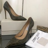Jimmy Choo Love 100 Pumps Women Crocodile Embossed Leather Olive