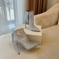 Jimmy Choo Minori 105 Ankle Booties Women Glitter Degrade With JC Emblem Silver