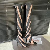Jimmy Choo x Mugler Over The Knee 105 Sock Booties Women Striped Mesh Black/Apricot