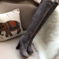 Jimmy Choo Maine 100 Knee Boots Women Suede With Crystal Embellished Heel Grey