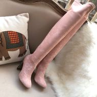 Jimmy Choo Maine 100 Knee Boots Women Suede With Crystal Embellished Heel Pink