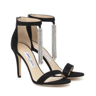 Jimmy Choo Viola 100 Sandals Women Suede With Crystal Chandelier Black